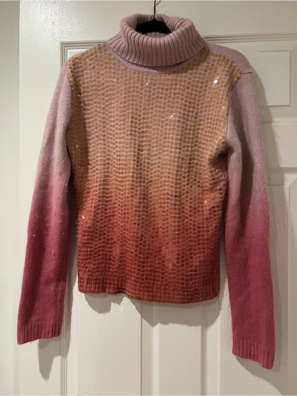 Y2K Lucidity Pink ombre sequin Angora blend turtleneck sweater